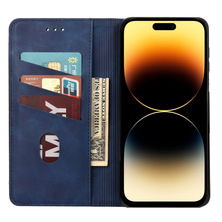 For iPhone 14 Pro Skin Feel Splicing Leather Phone Case(Blue) by bashfashion
