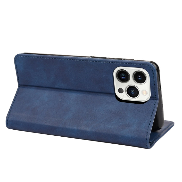 For iPhone 14 Pro Skin Feel Splicing Leather Phone Case(Blue) by bashfashion
