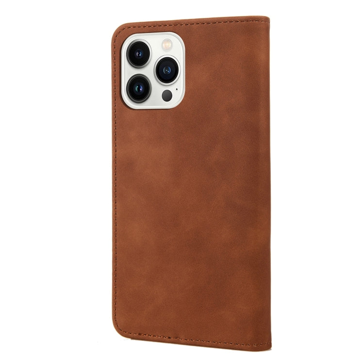 For iPhone 14 Pro Skin Feel Splicing Leather Phone Case(Brown) by bashfashion