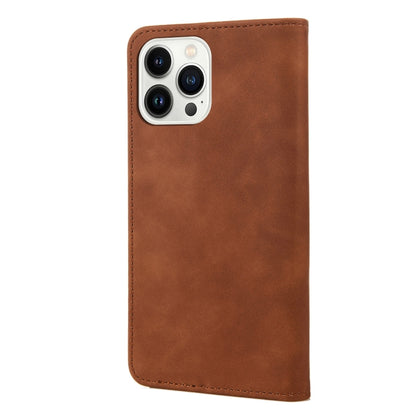 For iPhone 14 Pro Skin Feel Splicing Leather Phone Case(Brown) by bashfashion