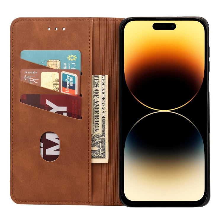 For iPhone 14 Pro Skin Feel Splicing Leather Phone Case(Brown) by bashfashion