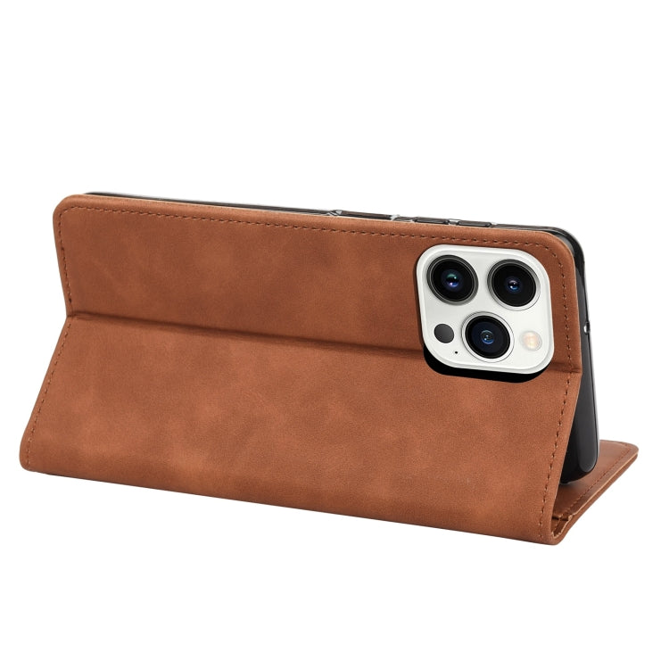 For iPhone 14 Pro Skin Feel Splicing Leather Phone Case(Brown) by bashfashion