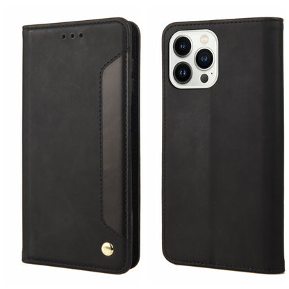 For iPhone 14 Pro Skin Feel Splicing Leather Phone Case(Black) by bashfashion