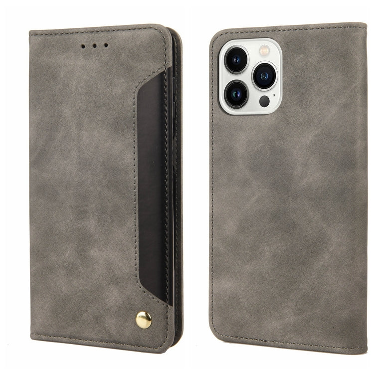 For iPhone 14 Pro Max Skin Feel Splicing Leather Phone Case (Grey) by bashfashion