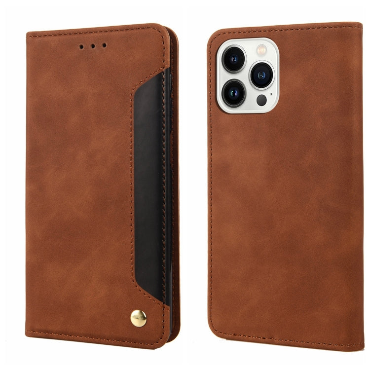 For iPhone 14 Pro Max Skin Feel Splicing Leather Phone Case (Brown) by bashfashion