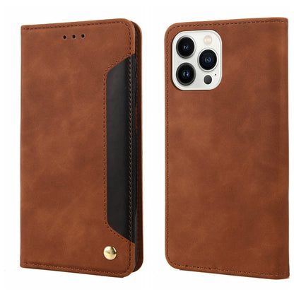 For iPhone 14 Pro Max Skin Feel Splicing Leather Phone Case (Brown) by bashfashion