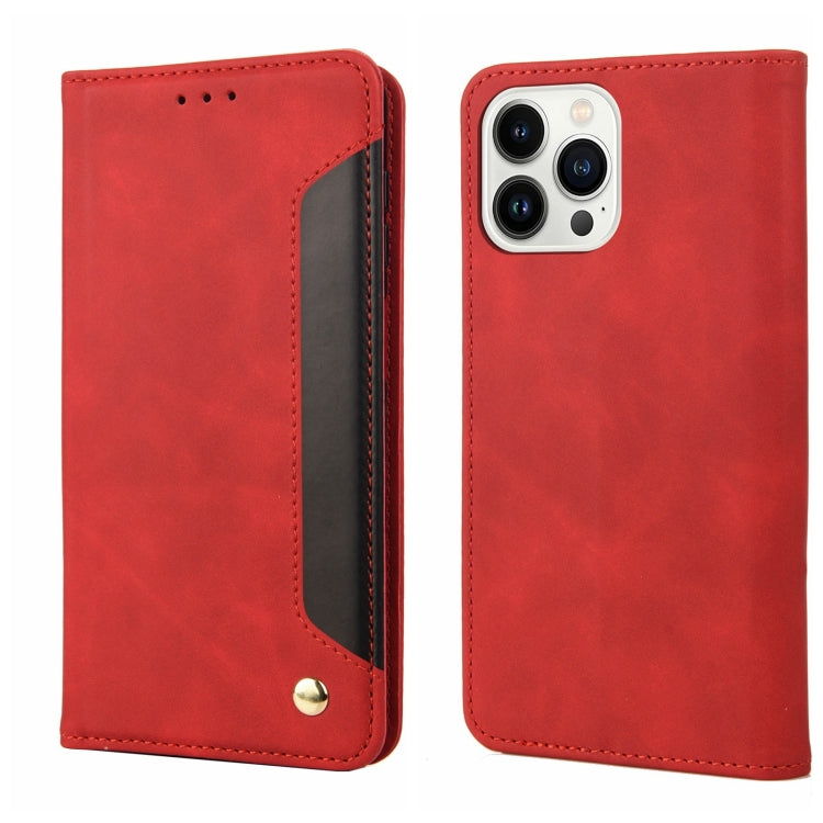 For iPhone 14 Pro Max Skin Feel Splicing Leather Phone Case (Red) by bashfashion