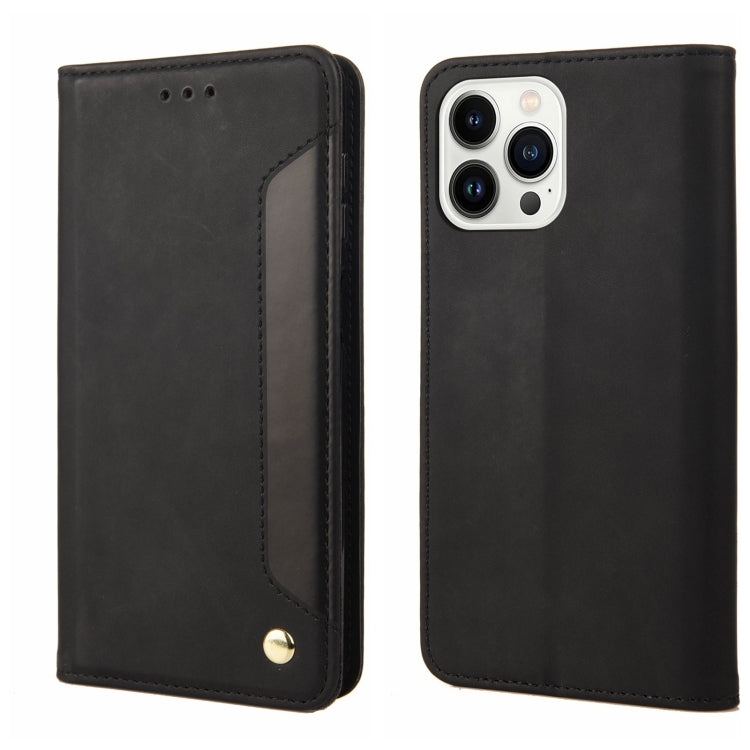 For iPhone 14 Pro Max Skin Feel Splicing Leather Phone Case (Black) by bashfashion