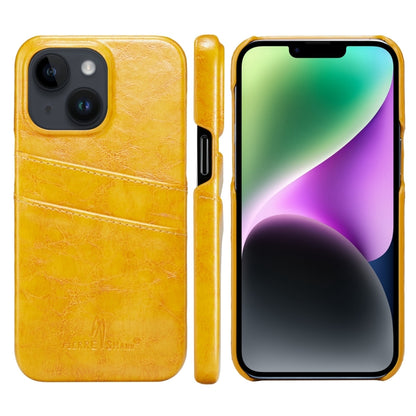 For iPhone 14 Fierre Shann Retro Oil Wax Texture PU Leather Case with Card Slots (Yellow) by FIERRE SHANN