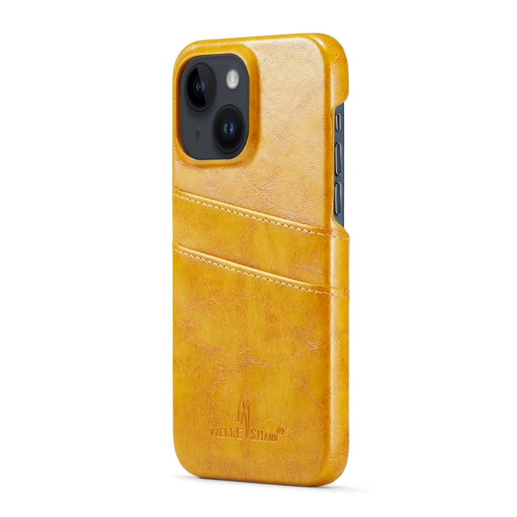 For iPhone 14 Fierre Shann Retro Oil Wax Texture PU Leather Case with Card Slots (Yellow) by FIERRE SHANN