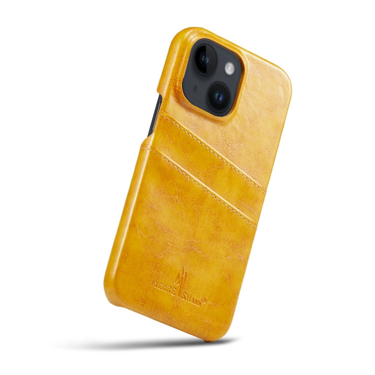 For iPhone 14 Fierre Shann Retro Oil Wax Texture PU Leather Case with Card Slots (Yellow) by FIERRE SHANN