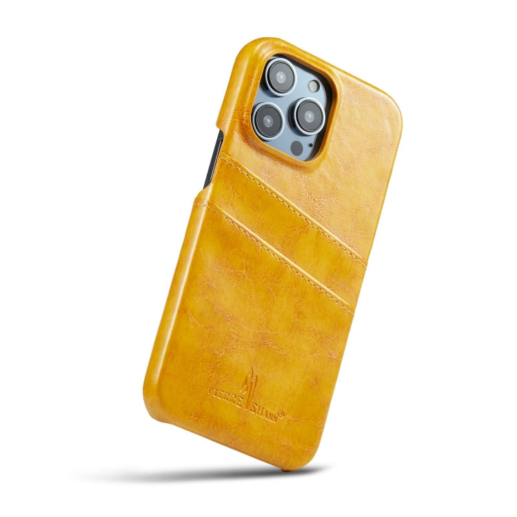 For iPhone 14 Pro Max Fierre Shann Retro Oil Wax Texture PU Leather Case with Card Slots (Yellow) by FIERRE SHANN