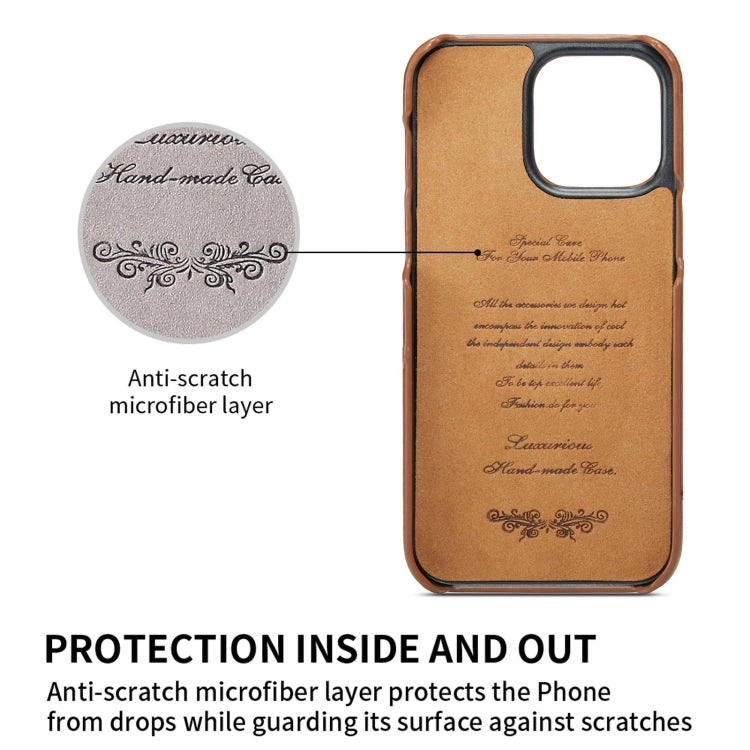 For iPhone 14 Plus Fierre Shann Oil Wax Texture Genuine Leather Back Case (Brown) by FIERRE SHANN