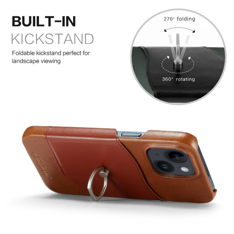 For iPhone 14 Plus Fierre Shann Oil Wax Texture Genuine Leather Back Case (Brown) by FIERRE SHANN