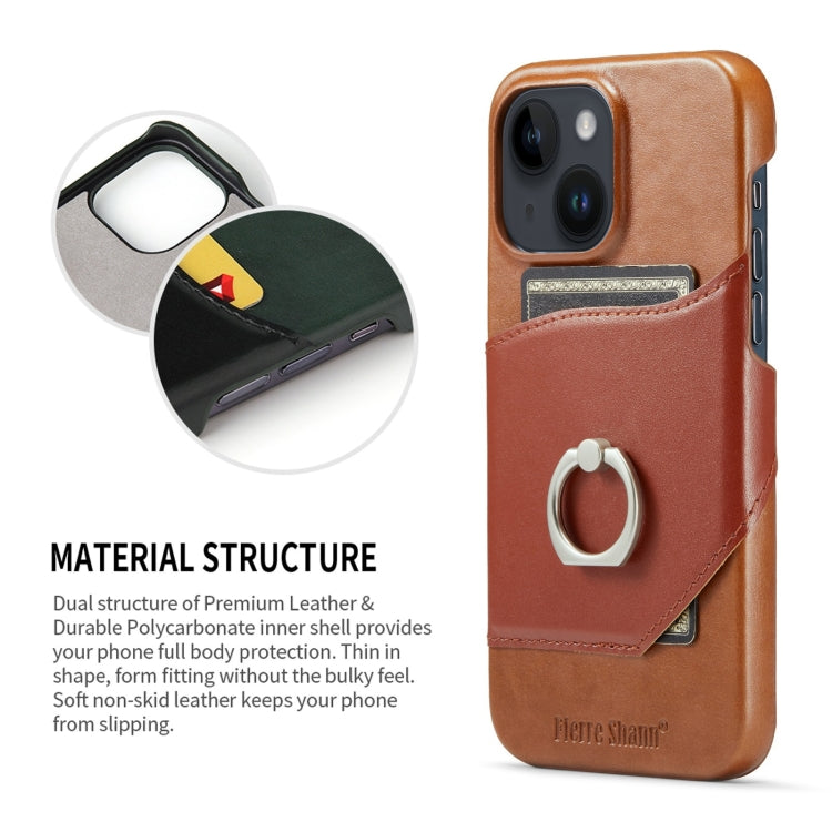 For iPhone 14 Plus Fierre Shann Oil Wax Texture Genuine Leather Back Case (Brown) by FIERRE SHANN