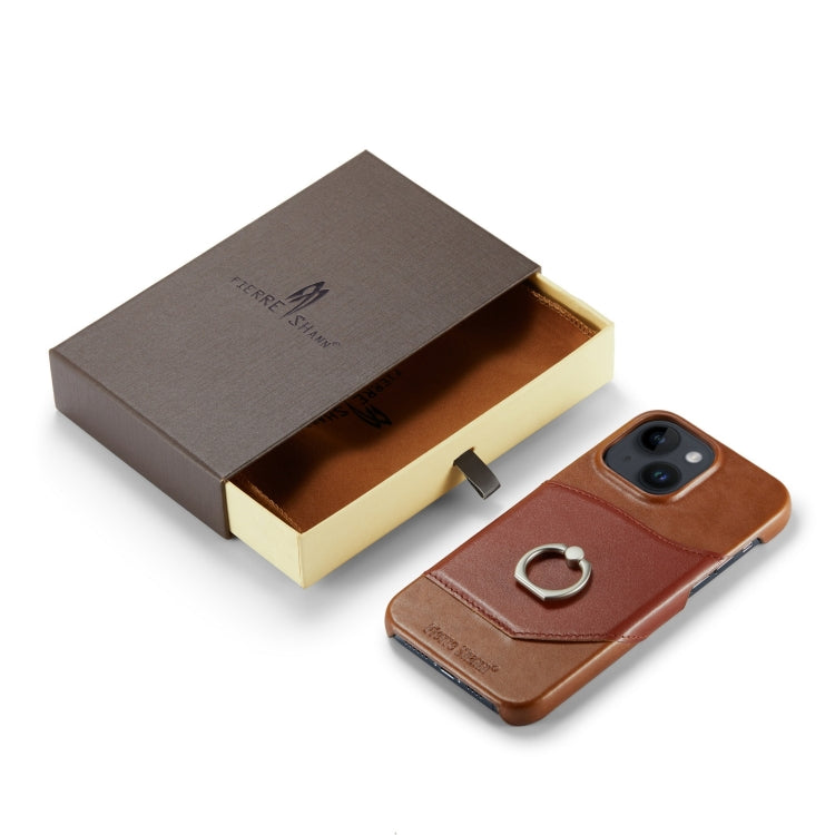 For iPhone 14 Plus Fierre Shann Oil Wax Texture Genuine Leather Back Case (Brown) by FIERRE SHANN