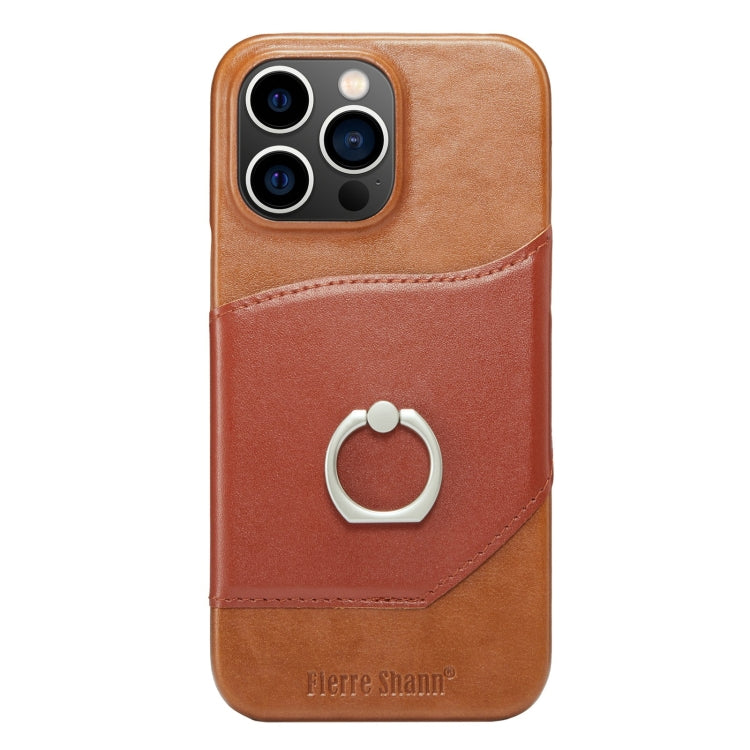 For iPhone 14 Pro Fierre Shann Oil Wax Texture Genuine Leather Back Case(Brown) by FIERRE SHANN