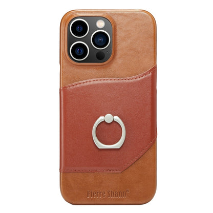 For iPhone 14 Pro Fierre Shann Oil Wax Texture Genuine Leather Back Case(Brown) by FIERRE SHANN