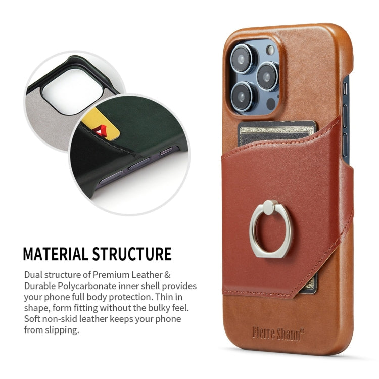 For iPhone 14 Pro Fierre Shann Oil Wax Texture Genuine Leather Back Case(Brown) by FIERRE SHANN