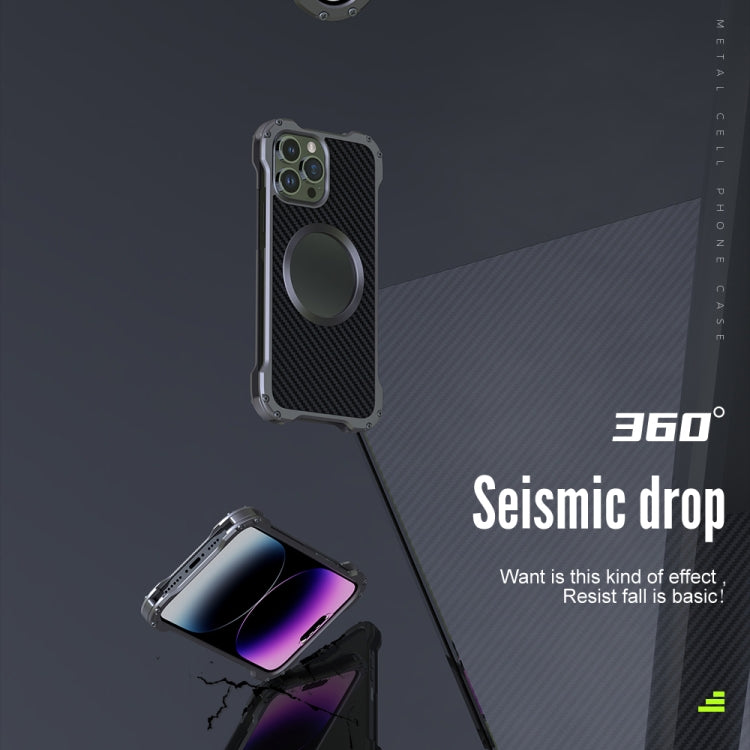 For iPhone 14 R-JUST RJ51 Hollow Shockproof Metal Phone Case (Dark Grey) by R-JUST