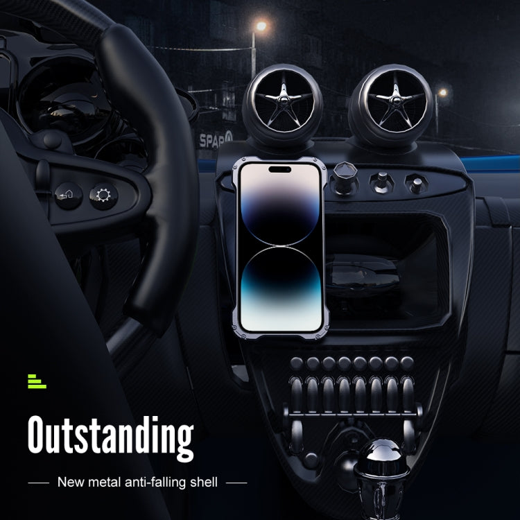 For iPhone 14 R-JUST RJ51 Hollow Shockproof Metal Phone Case (Dark Grey) by R-JUST