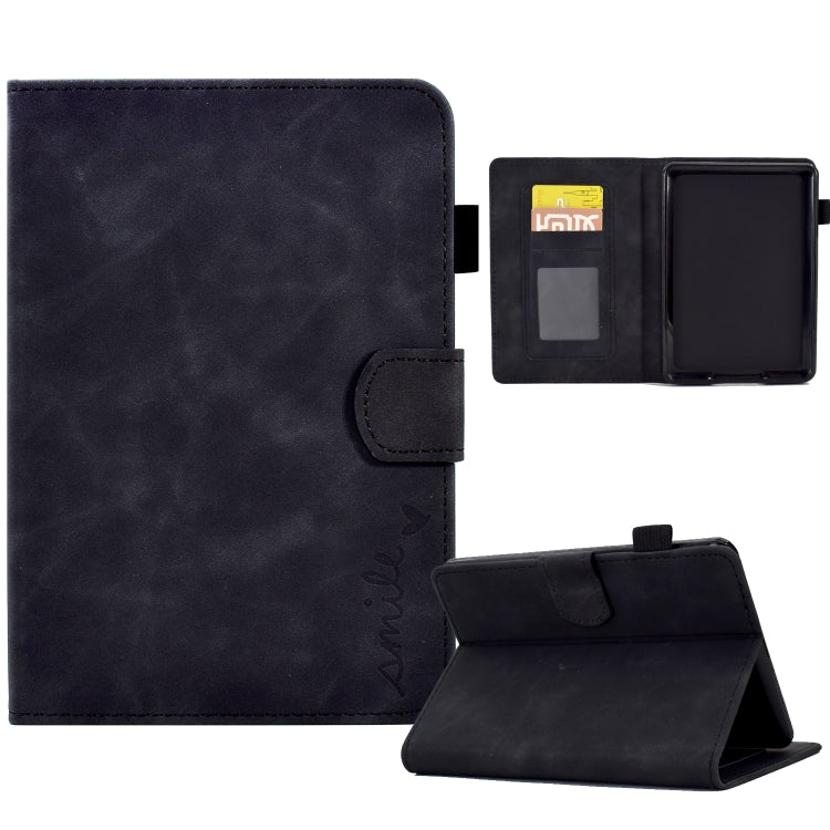 For Amazon Kindle Paperwhite 5 Embossed Smile Flip Tablet Leather Case(Black) by bashfashion