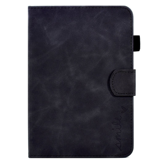 For Amazon Kindle Paperwhite 5 Embossed Smile Flip Tablet Leather Case(Black) by bashfashion