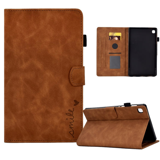 For Samsung Galaxy Tab A7 10.4 2020 T500 Embossed Smile Flip Tablet Leather Case(Brown) by bashfashion