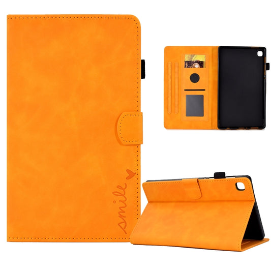 For Samsung Galaxy Tab A7 10.4 2020 T500 Embossed Smile Flip Tablet Leather Case(Khaki) by bashfashion