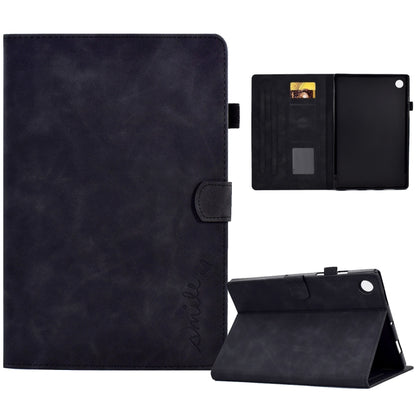 For Lenovo Tab M10 3rd Gen Embossed Smile Flip Tablet Leather Case(Black) by bashfashion