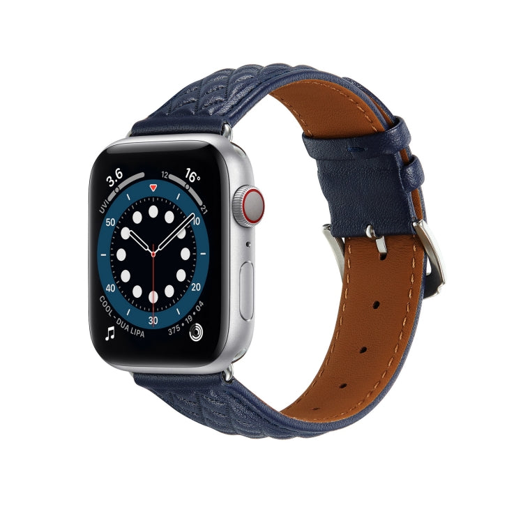 Diamond Lattice Genuine Leather Watch Band for Apple Watch Series 9&8&7 41mm / SE 3&SE 2&6&SE&5&4 40mm / 3&2&1 38mm(Dark Blue) by bashfashion
