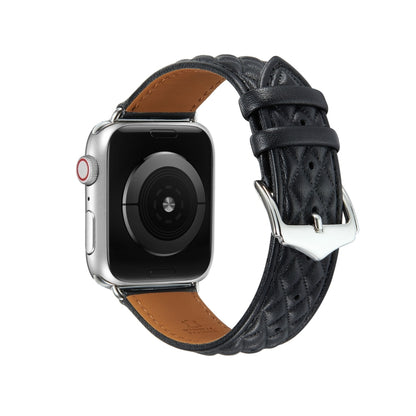 Diamond Lattice Genuine Leather Watch Band for Apple Watch Series 9&8&7 41mm / SE 3&SE 2&6&SE&5&4 40mm / 3&2&1 38mm(Black) by bashfashion