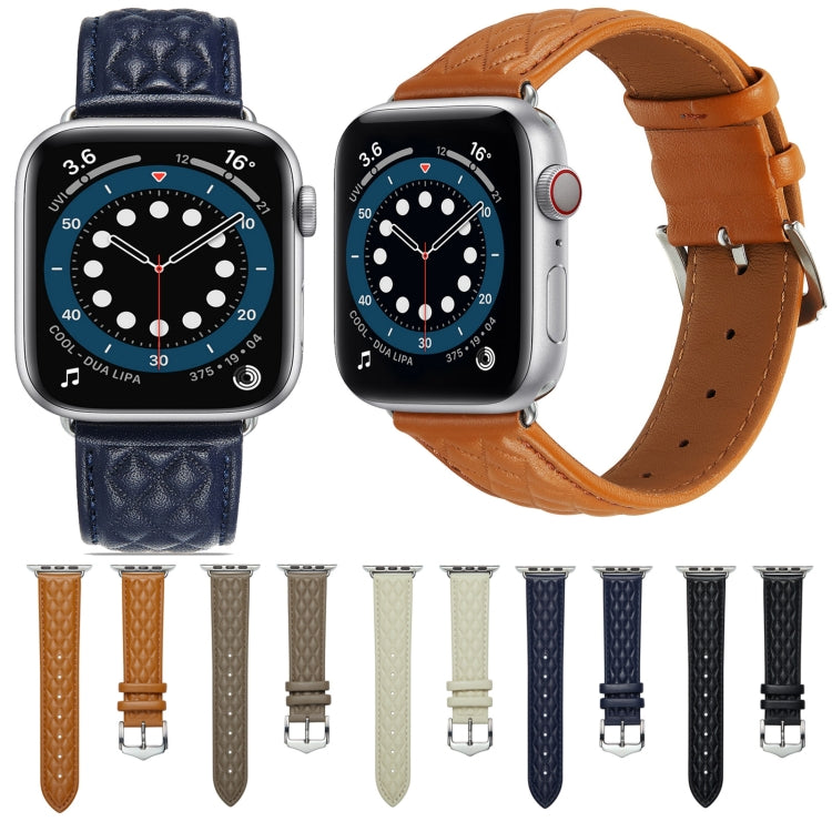 Diamond Lattice Genuine Leather Watch Band for Apple Watch Series 9&8&7 41mm / SE 3&SE 2&6&SE&5&4 40mm / 3&2&1 38mm(Brown) by bashfashion