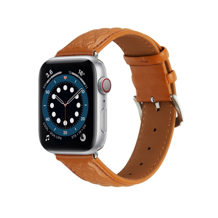 Diamond Lattice Genuine Leather Watch Band for Apple Watch Ultra 49mm / Series 8&7 45mm / SE 2&6&SE&5&4 44mm / 3&2&1 42mm(Brown) by bashfashion