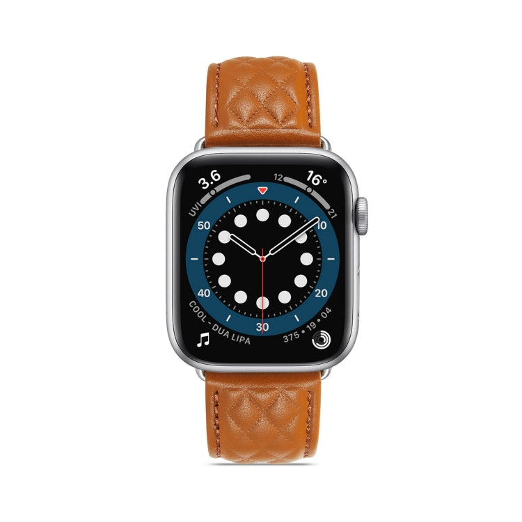Diamond Lattice Genuine Leather Watch Band for Apple Watch Ultra 49mm / Series 8&7 45mm / SE 2&6&SE&5&4 44mm / 3&2&1 42mm(Brown) by bashfashion