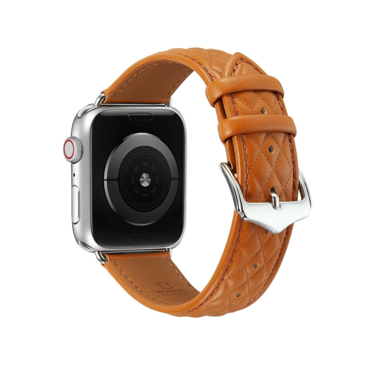 Diamond Lattice Genuine Leather Watch Band for Apple Watch Ultra 49mm / Series 8&7 45mm / SE 2&6&SE&5&4 44mm / 3&2&1 42mm(Brown) by bashfashion