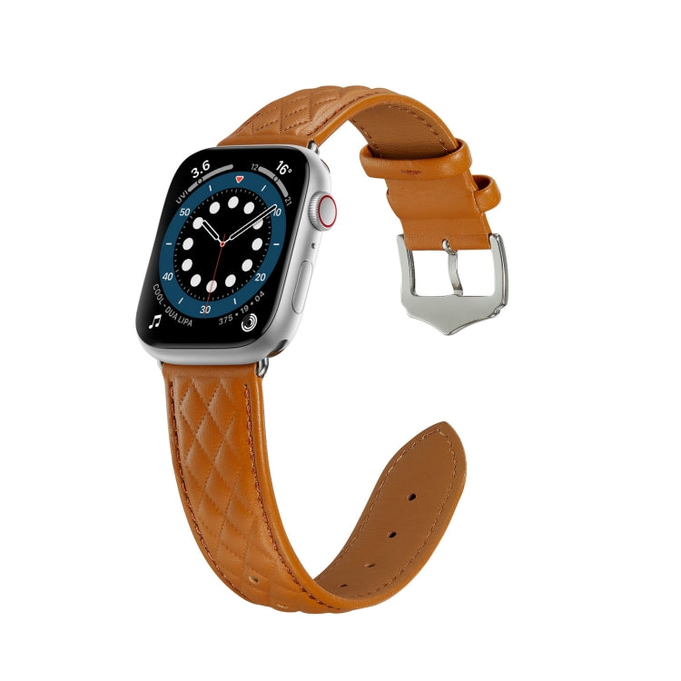 Diamond Lattice Genuine Leather Watch Band for Apple Watch Ultra 49mm / Series 8&7 45mm / SE 2&6&SE&5&4 44mm / 3&2&1 42mm(Brown) by bashfashion