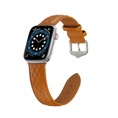 Diamond Lattice Genuine Leather Watch Band for Apple Watch Ultra 49mm / Series 8&7 45mm / SE 2&6&SE&5&4 44mm / 3&2&1 42mm(Brown) by bashfashion