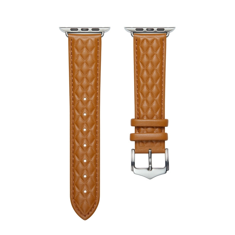 Diamond Lattice Genuine Leather Watch Band for Apple Watch Ultra 49mm / Series 8&7 45mm / SE 2&6&SE&5&4 44mm / 3&2&1 42mm(Brown) by bashfashion