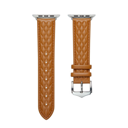 Diamond Lattice Genuine Leather Watch Band for Apple Watch Ultra 49mm / Series 8&7 45mm / SE 2&6&SE&5&4 44mm / 3&2&1 42mm(Brown) by bashfashion