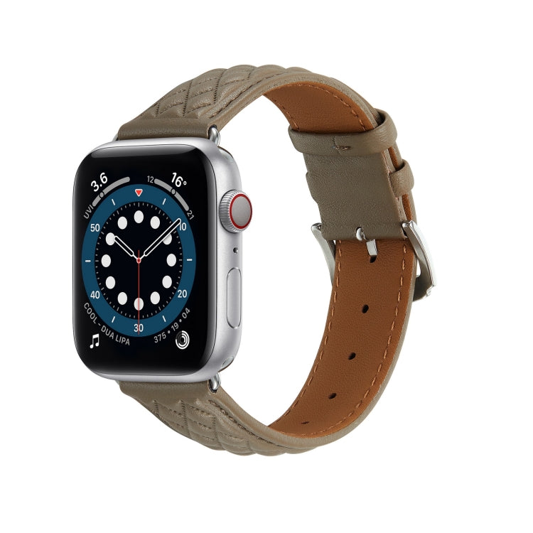 Diamond Lattice Genuine Leather Watch Band for Apple Watch Ultra 49mm / Series 8&7 45mm / SE 2&6&SE&5&4 44mm / 3&2&1 42mm(Grey) by bashfashion