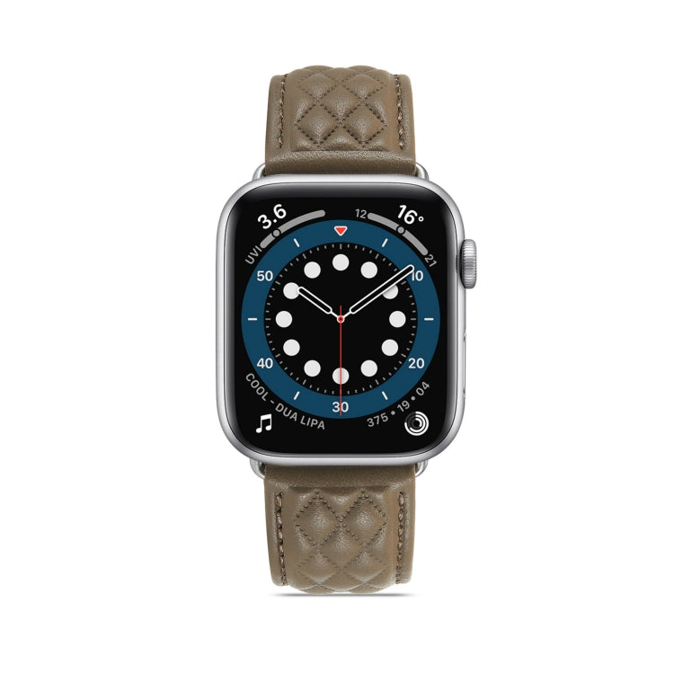 Diamond Lattice Genuine Leather Watch Band for Apple Watch Ultra 49mm / Series 8&7 45mm / SE 2&6&SE&5&4 44mm / 3&2&1 42mm(Grey) by bashfashion