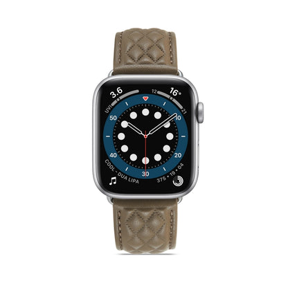 Diamond Lattice Genuine Leather Watch Band for Apple Watch Ultra 49mm / Series 8&7 45mm / SE 2&6&SE&5&4 44mm / 3&2&1 42mm(Grey) by bashfashion