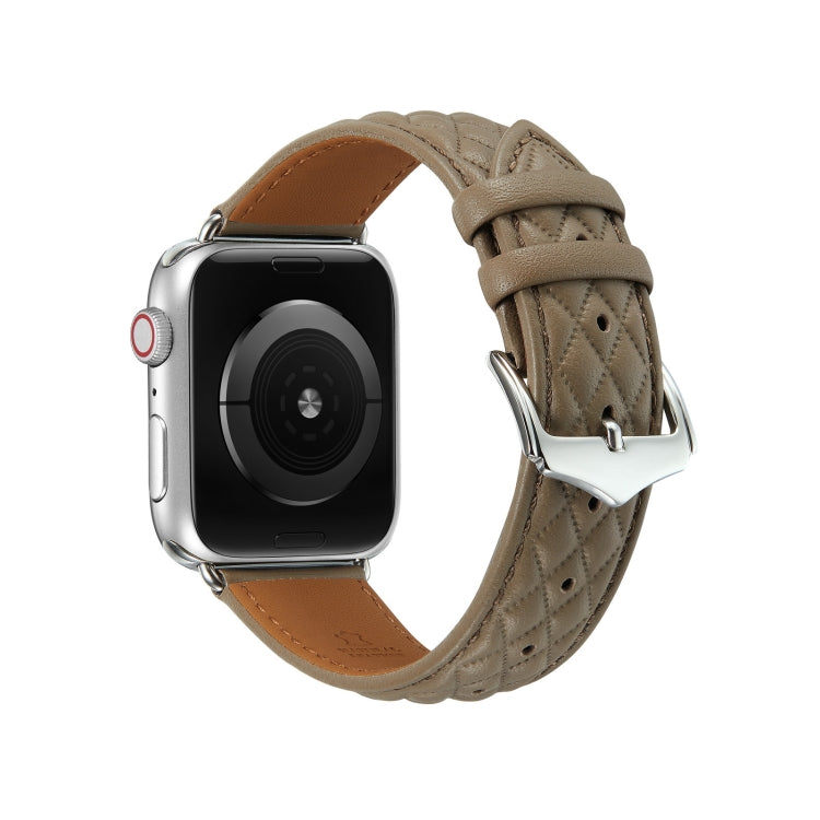 Diamond Lattice Genuine Leather Watch Band for Apple Watch Ultra 49mm / Series 8&7 45mm / SE 2&6&SE&5&4 44mm / 3&2&1 42mm(Grey) by bashfashion