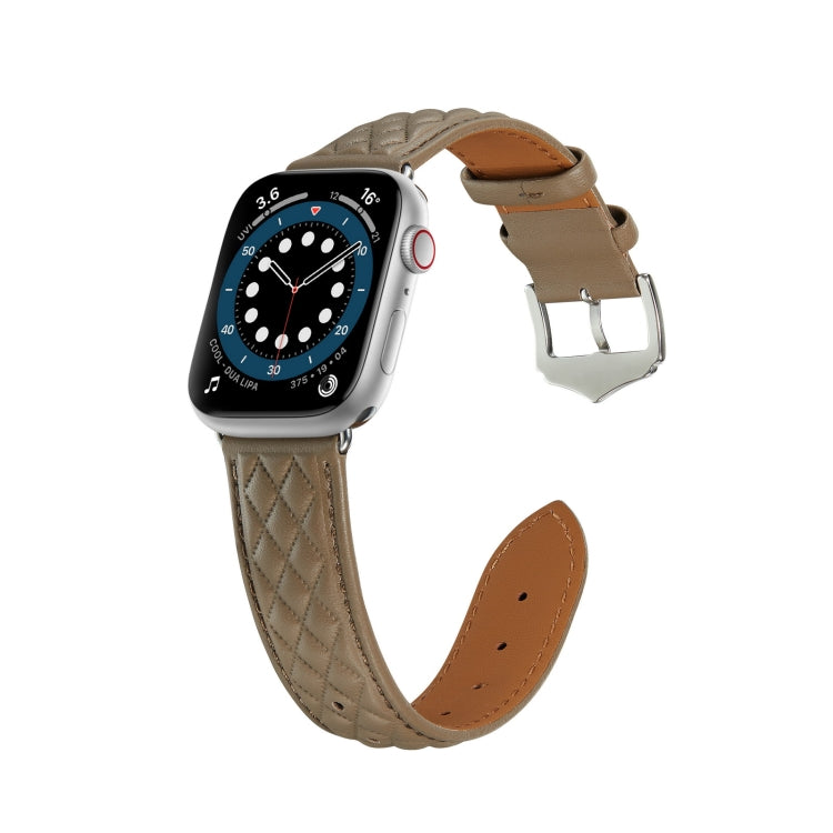 Diamond Lattice Genuine Leather Watch Band for Apple Watch Ultra 49mm / Series 8&7 45mm / SE 2&6&SE&5&4 44mm / 3&2&1 42mm(Grey) by bashfashion