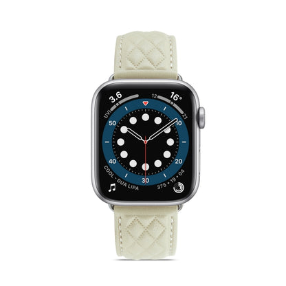 Diamond Lattice Genuine Leather Watch Band for Apple Watch Ultra 49mm / Series 8&7 45mm / SE 2&6&SE&5&4 44mm / 3&2&1 42mm(Beige) by bashfashion