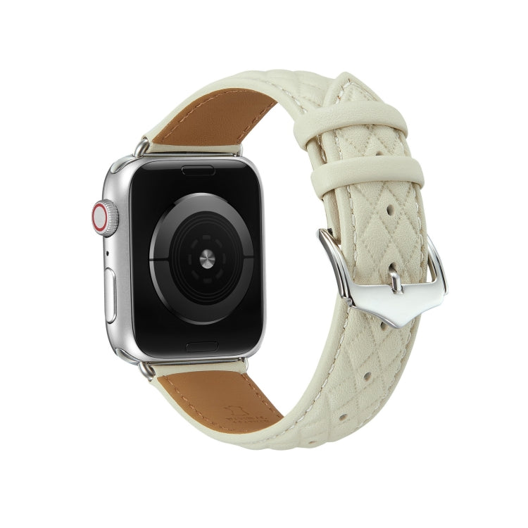 Diamond Lattice Genuine Leather Watch Band for Apple Watch Ultra 49mm / Series 8&7 45mm / SE 2&6&SE&5&4 44mm / 3&2&1 42mm(Beige) by bashfashion