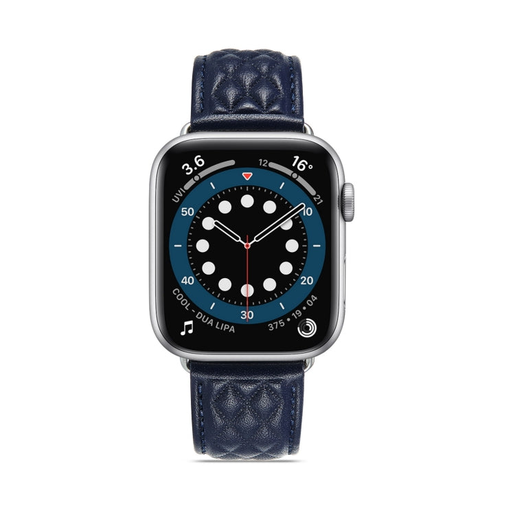 Diamond Lattice Genuine Leather Watch Band for Apple Watch Ultra 49mm / Series 8&7 45mm / SE 2&6&SE&5&4 44mm / 3&2&1 42mm(Dark Blue) by bashfashion