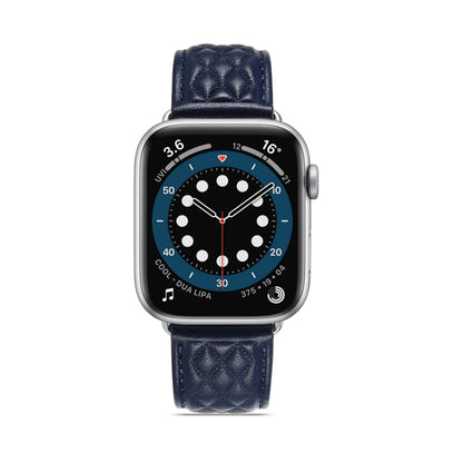 Diamond Lattice Genuine Leather Watch Band for Apple Watch Ultra 49mm / Series 8&7 45mm / SE 2&6&SE&5&4 44mm / 3&2&1 42mm(Dark Blue) by bashfashion