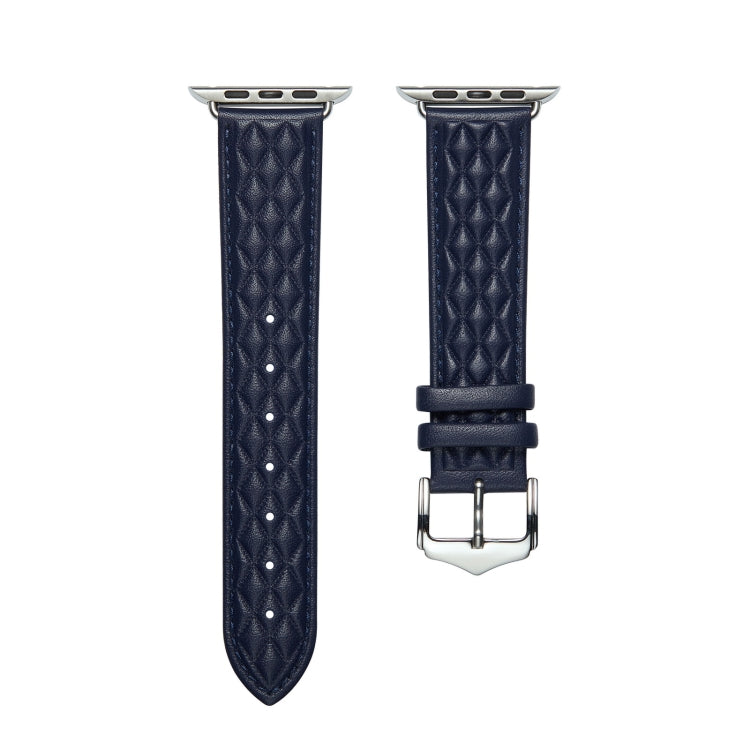 Diamond Lattice Genuine Leather Watch Band for Apple Watch Ultra 49mm / Series 8&7 45mm / SE 2&6&SE&5&4 44mm / 3&2&1 42mm(Dark Blue) by bashfashion